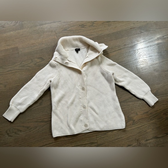 Talbots 100% Cotton Cream White Cardigan Button Front Womens size LP - Picture 1 of 7